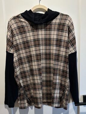 cleo Beige and Black Plaid Turtleneck Sweater